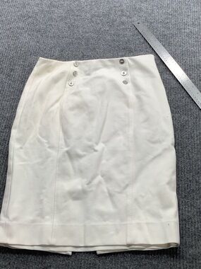 White House Black Market Cream Button-Front Pencil Skirt